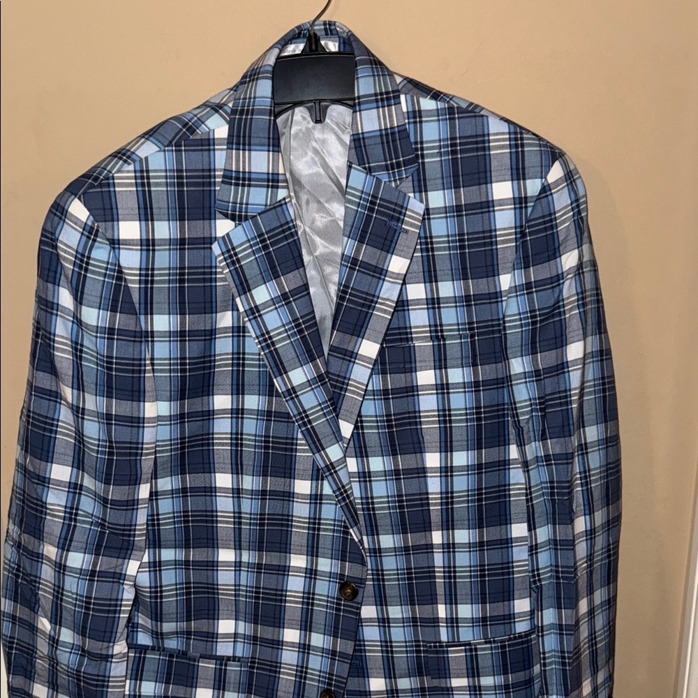 Chaps Navy and White Plaid Blazer